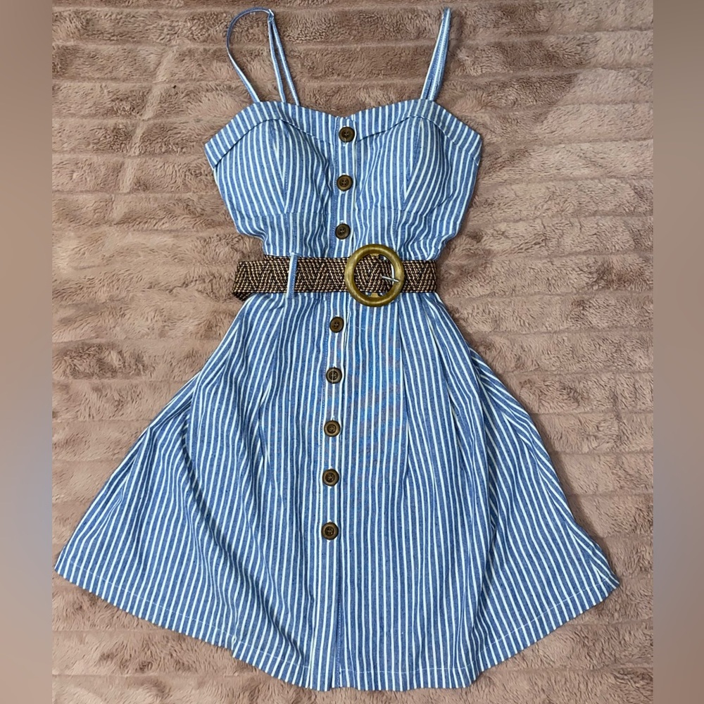 Large Blue and White striped Dress
